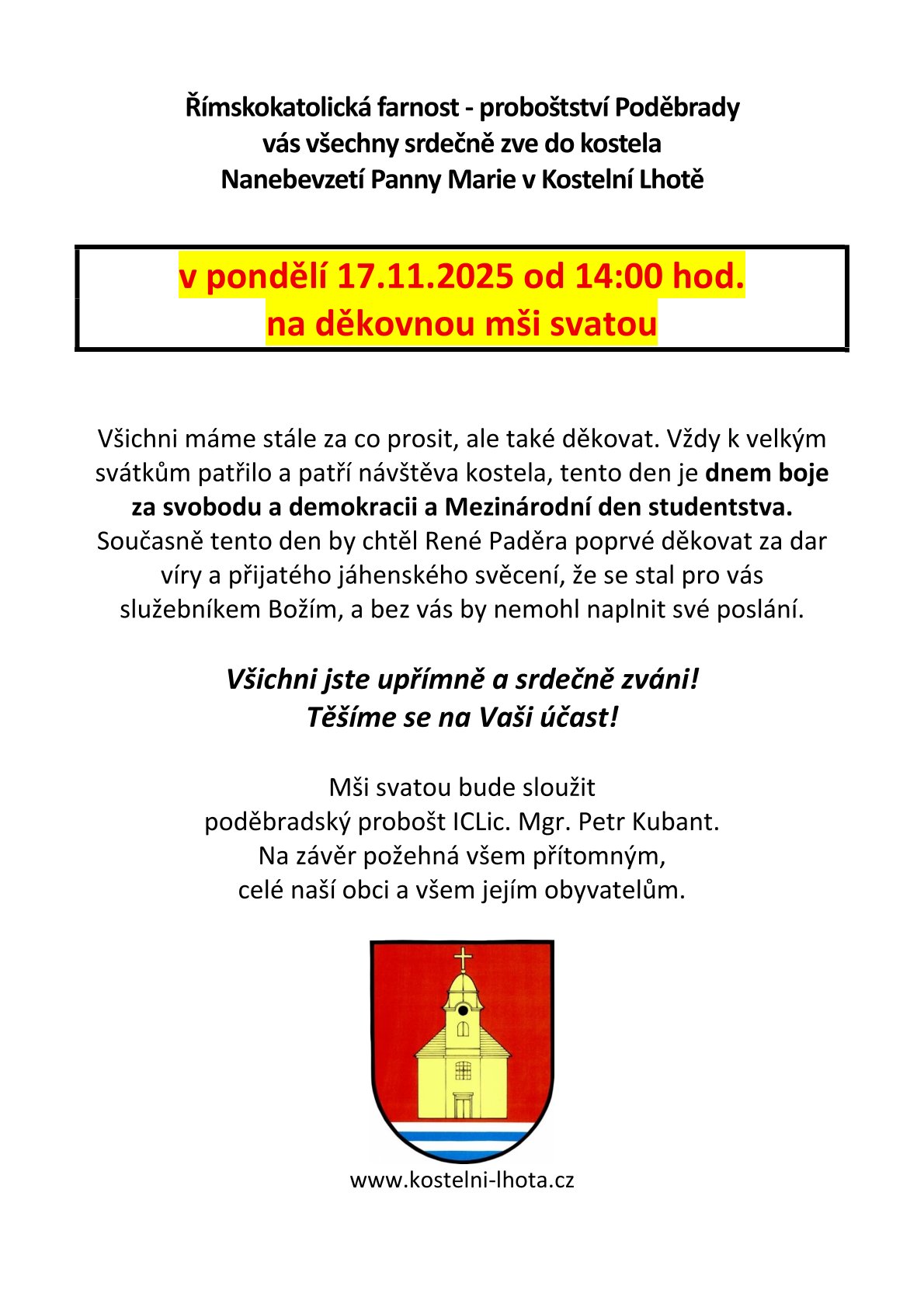 Děkovná mše svatá u příležitosti státního svátku