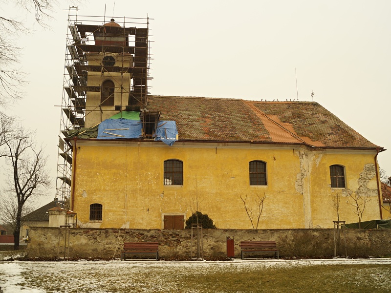 Kontrolní den opravy věže kostela