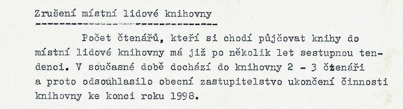 15_Obecní kronika r.1998 zrušení knihovny.jpg
